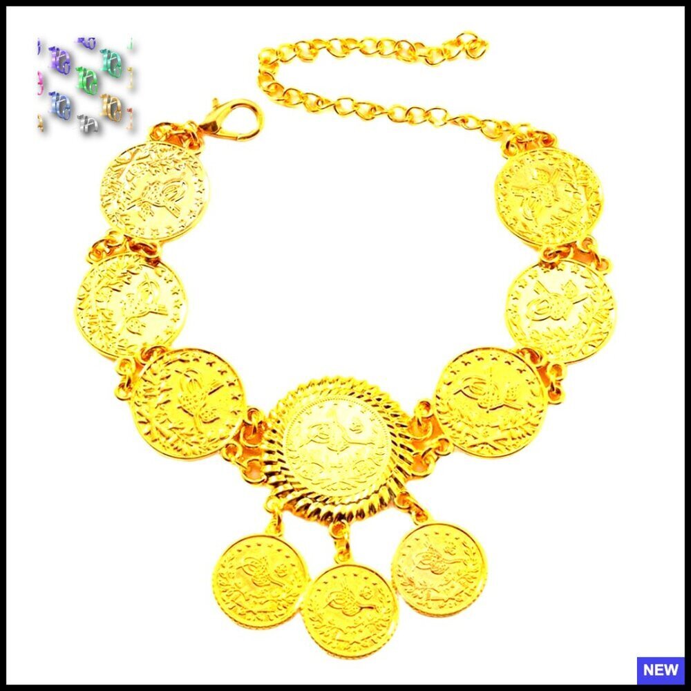 Vintage Engraved Coin Tassel Anklet Adjustable Bohemian Tribal Ethnic Foot